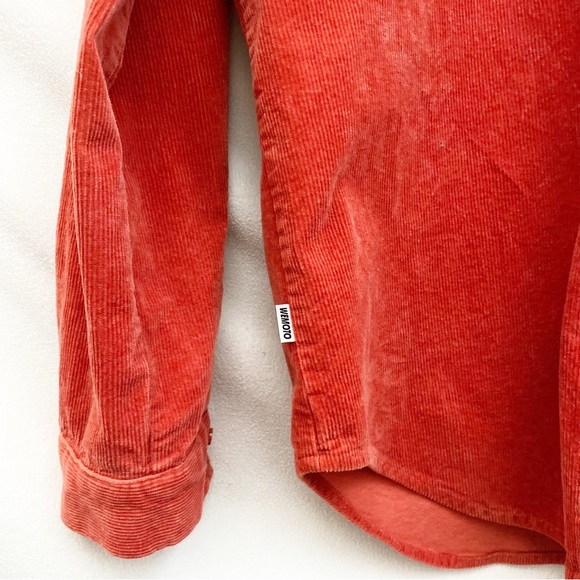 Unisex Orange Cozy Corduroy Button-up Overshirt with Mandarin Collar - Picture 5 of 11